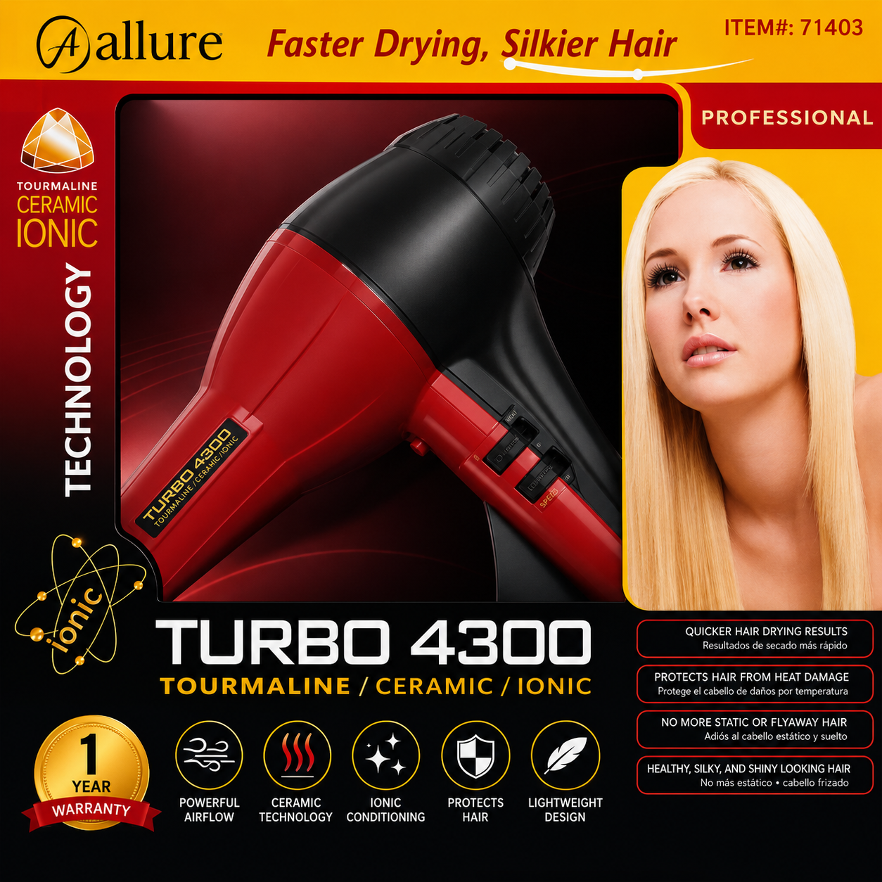 Allure Turbo 4300 Tourmaline Ceramic Ionic Hair Dryer