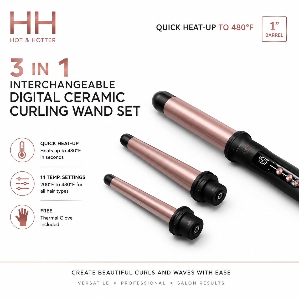 Hot & Hotter 3-in-1 Digital Curling Wand Set