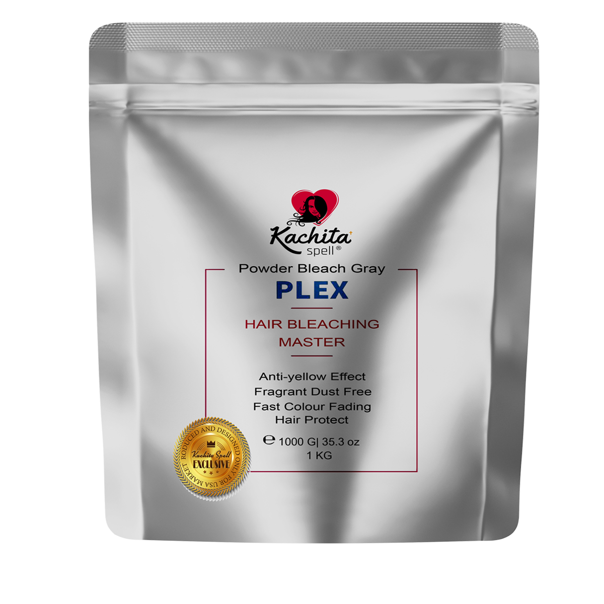 Aclarador en polvo Kachita Spell, gris decolorante con PLEX, sin polvo, 1 kg