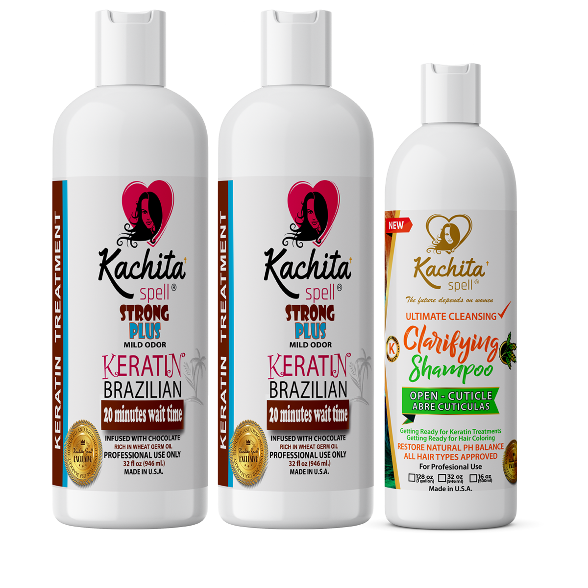 2 Keratin Chocolate Strong Plus 32oz + Clarifying Shampoo K-Ready 16oz