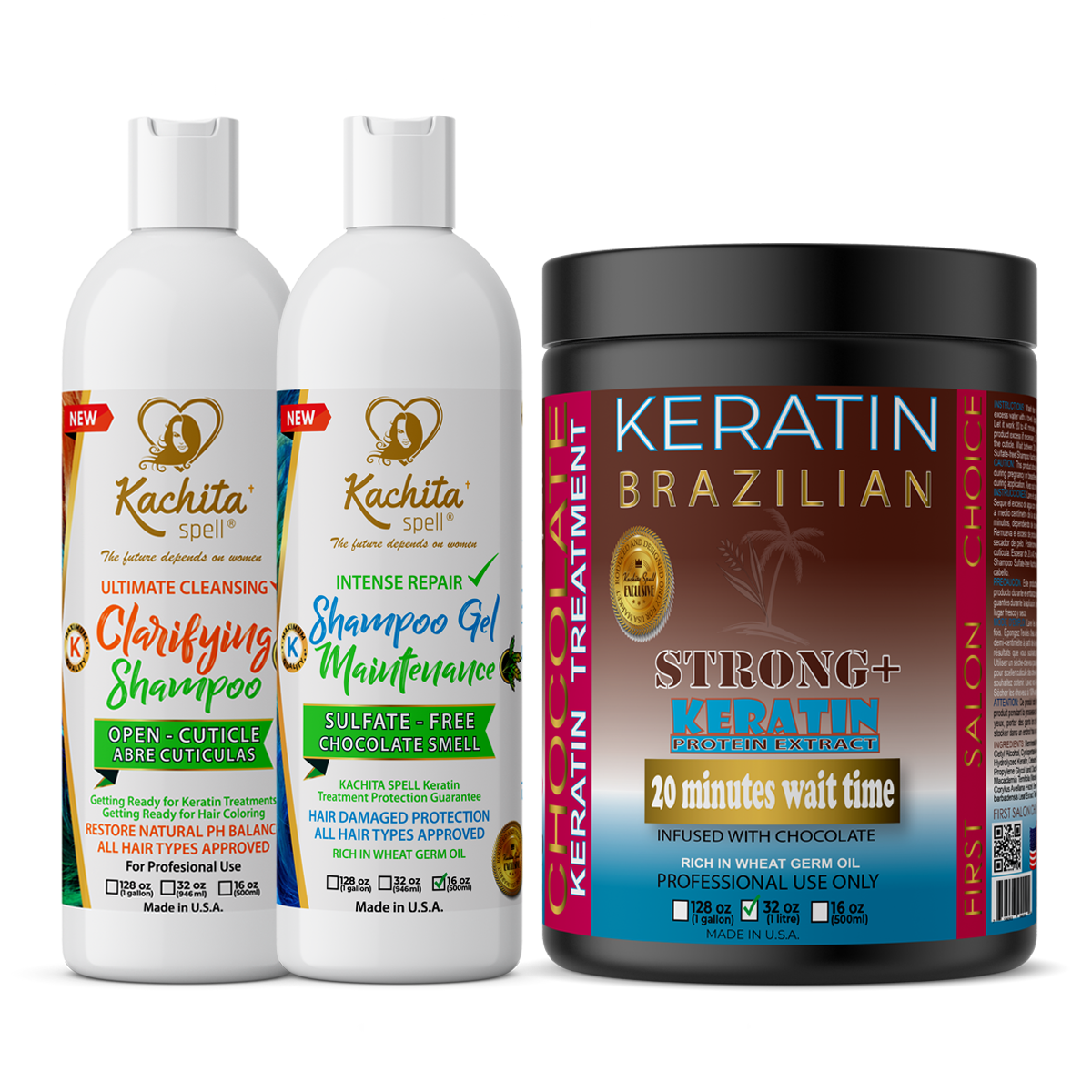 Treatment for Curly Hair Keratin Chocolate Strong+ Edition 32oz + Clarify Shampoo + Shampoo Conditioner