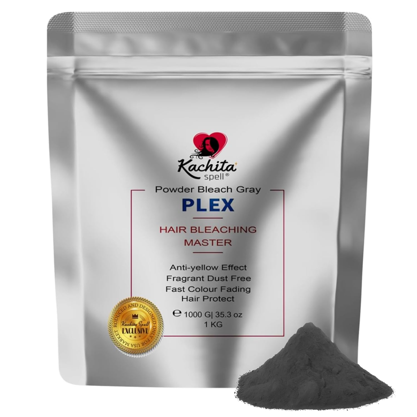 Aclarador en polvo Kachita Spell, gris decolorante con PLEX, sin polvo, 1 kg