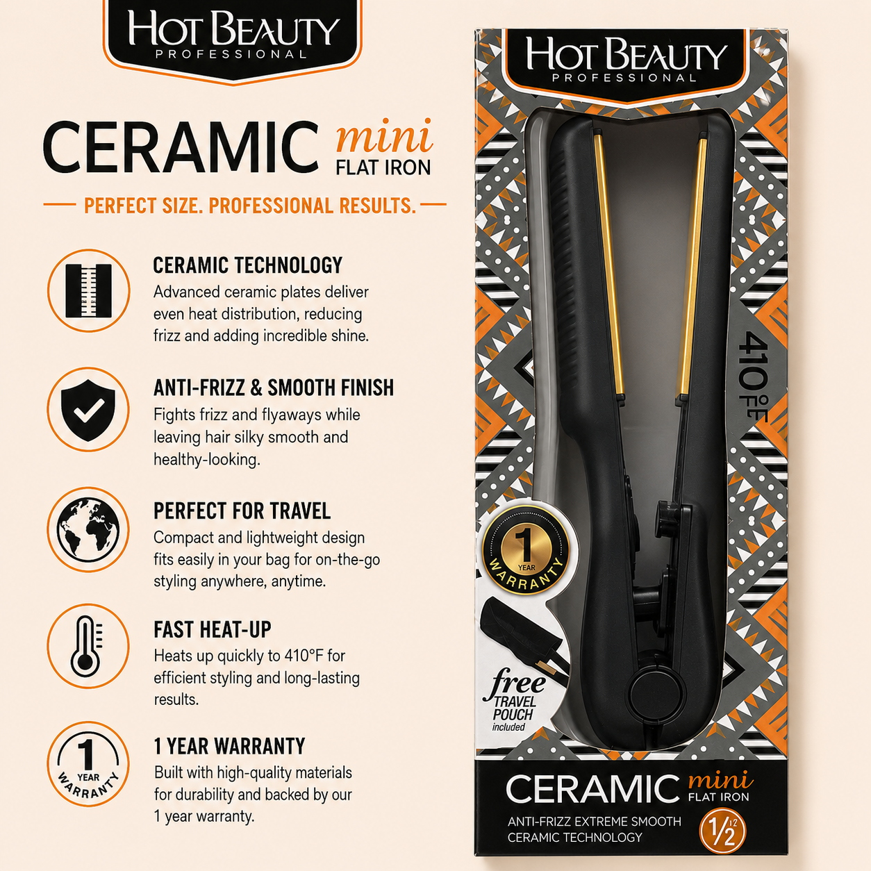 Hot Beauty Ceramic Mini Flat Iron