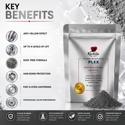Aclarador en polvo Kachita Spell, gris decolorante con PLEX, sin polvo, 1 kg