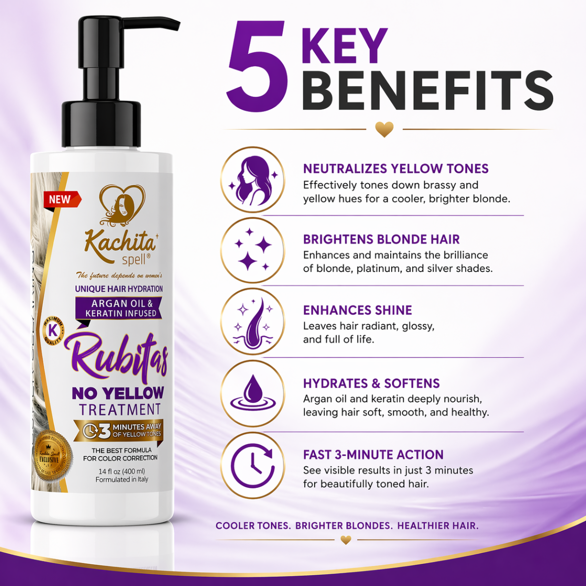 Purple Shampoo Toning Balance No Yellow Rubitas 350ml