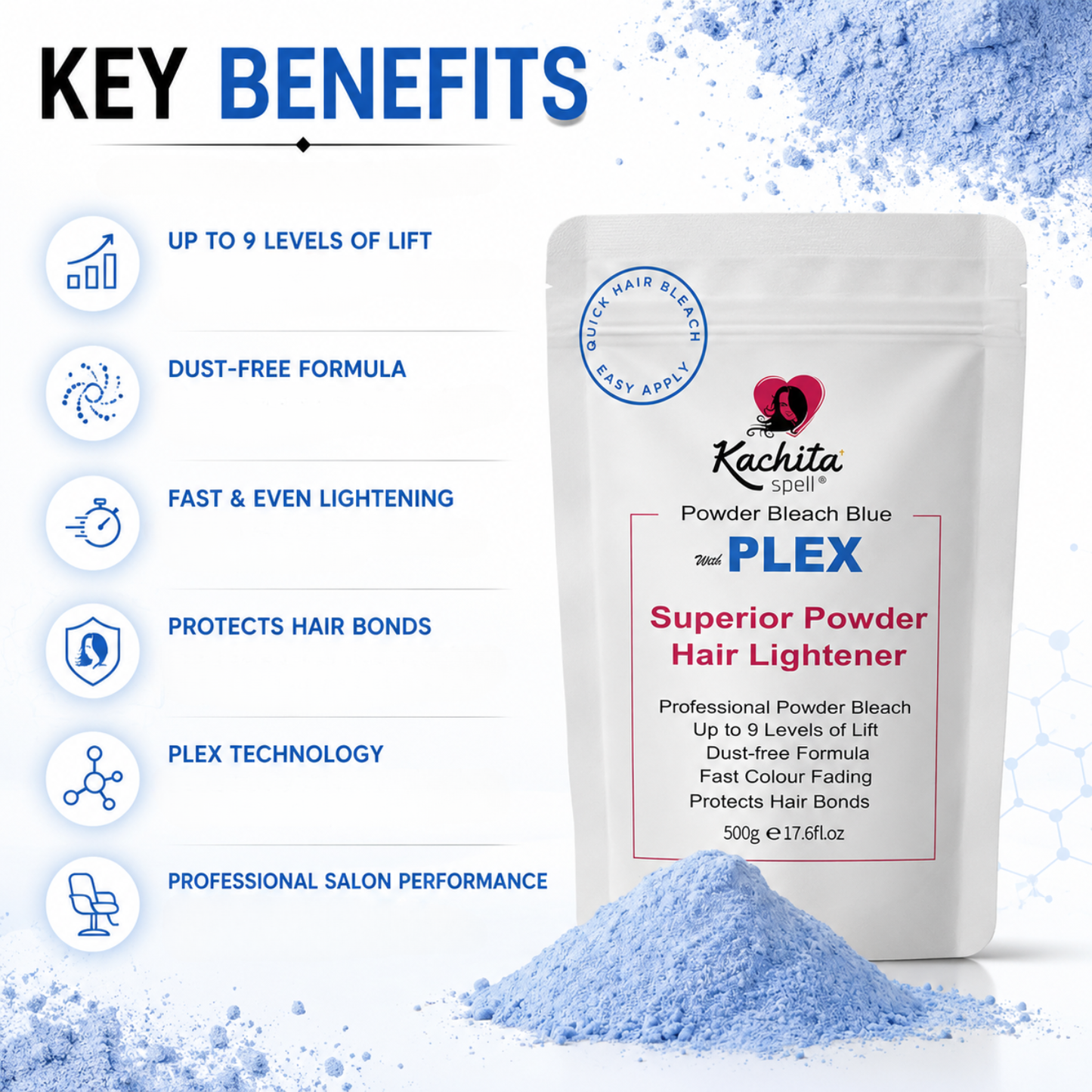 Kachita Spell Powder Lightener Bleach Blue Dust-Free Deco-Max