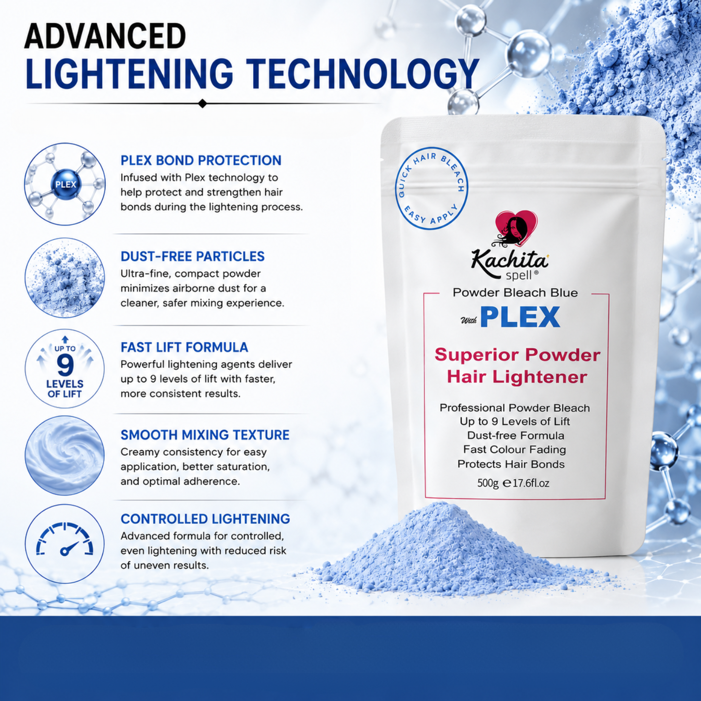 Kachita Spell Powder Lightener Bleach Blue Dust-Free Deco-Max