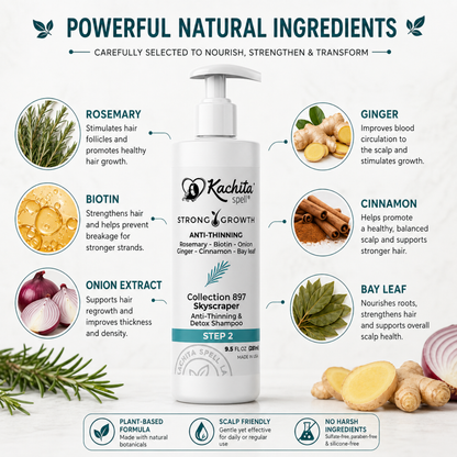 Kachita Spell Shampoo Growth, Biotin, Onion, Rosemary, Ginger, Cinnamon, Bay Leaf, Volumizing Moisturizing Treatment for Soft Shine Hair, Anti-Thinning Shampoo for Men and Women
