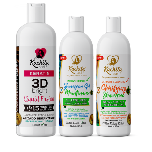 Alisado perfecto Keratina 3D Bright Liquid Fusion 32oz + Champú Clarify + Champú Acondicionador