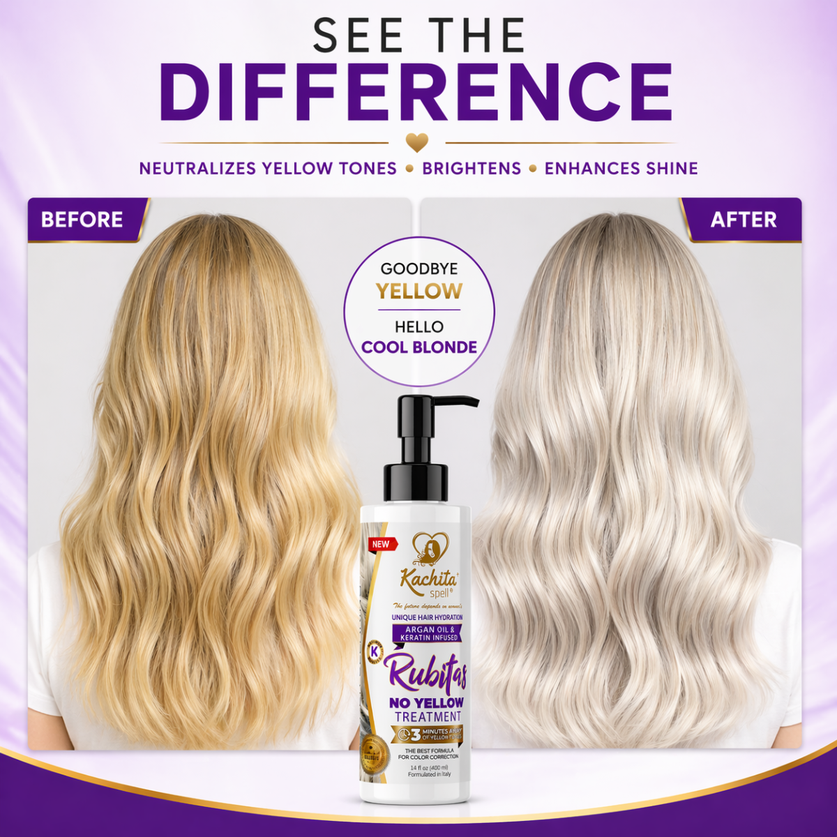 Purple Shampoo Toning Balance No Yellow Rubitas 350ml