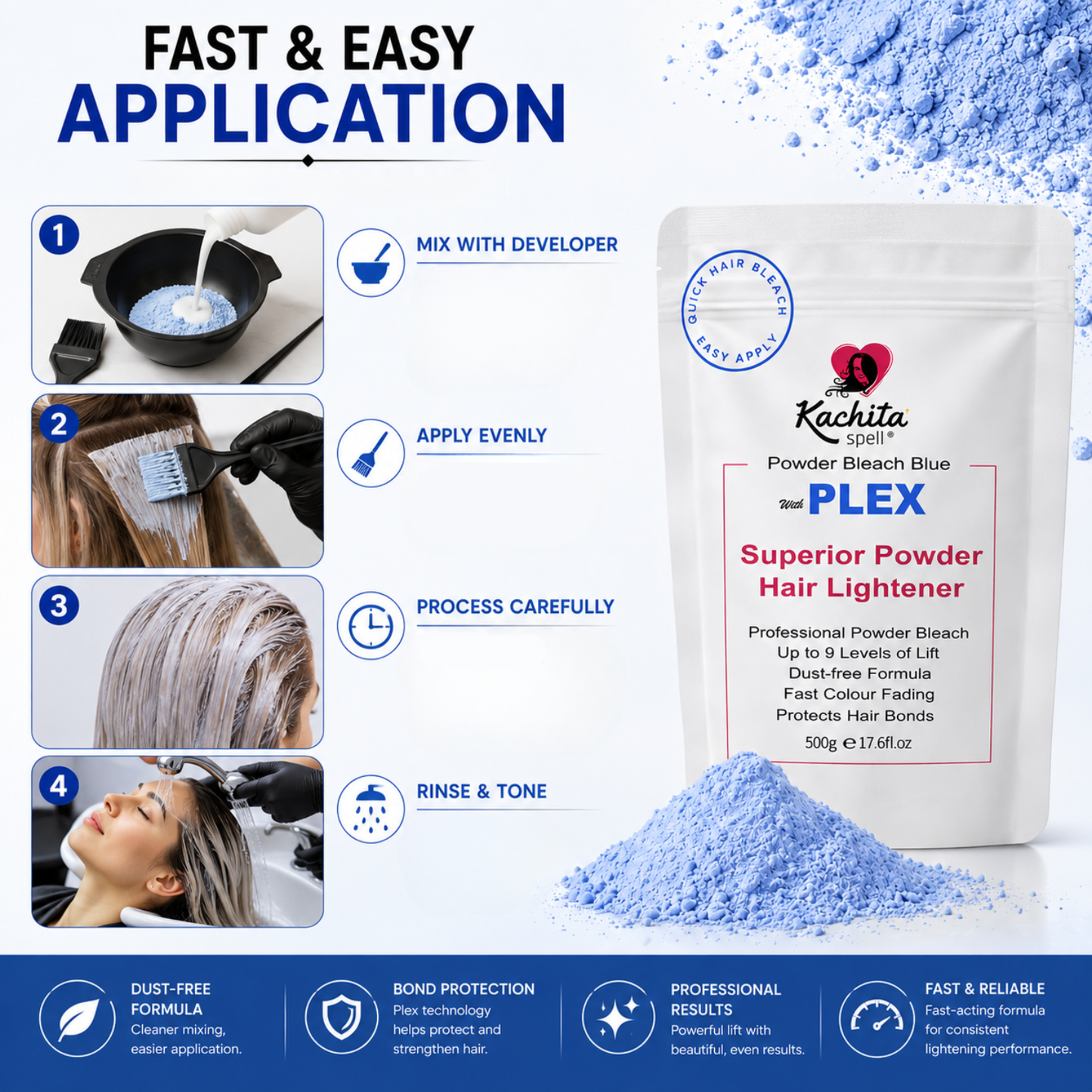 Kachita Spell Powder Lightener Bleach Blue Dust-Free Deco-Max