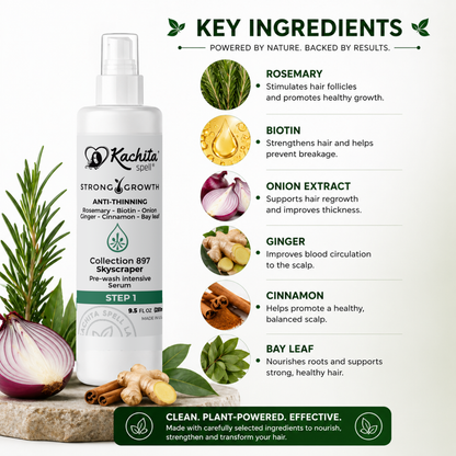 Kachita Spell Leave in Growth, Biotin, Onion, Rosemary, Ginger, Cinnamon, Bay Leaf, Volumizing Moisturizing for Soft Shine Hair, Hair Thinning Therapy Serum for Men and Women
