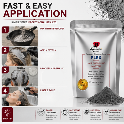 Aclarador en polvo Kachita Spell, gris decolorante con PLEX, sin polvo, 1 kg