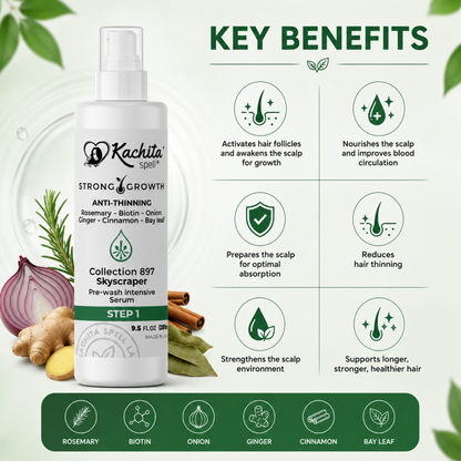 Kachita Spell Leave in Growth, Biotin, Onion, Rosemary, Ginger, Cinnamon, Bay Leaf, Volumizing Moisturizing for Soft Shine Hair, Hair Thinning Therapy Serum for Men and Women