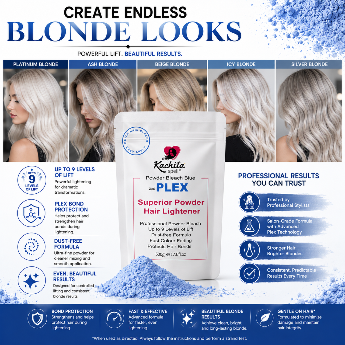 Kachita Spell Powder Lightener Bleach Blue Dust-Free Deco-Max