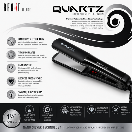 Beaut Quartz Nano Silver Titanium Flat Iron – 1½”