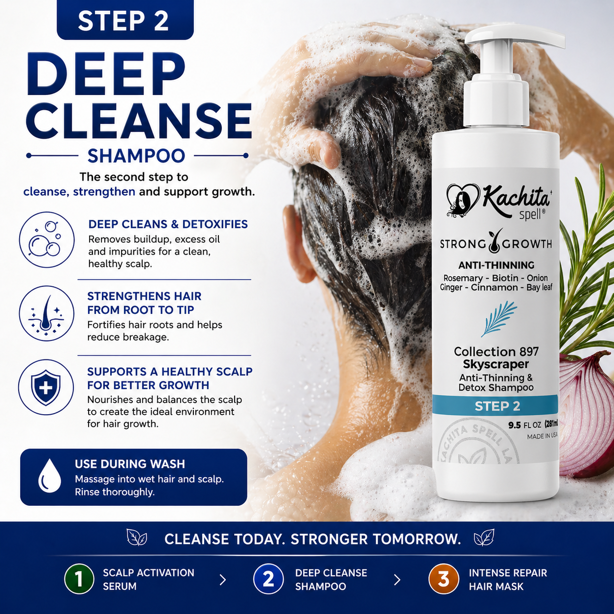 Kachita Spell Strong Hair Growth Collection Kit Shampoo, Hair Mask & Serum with Biotin, Onion, Rosemary, Ginger, Cinnamon & Bay Leaf Hair Care