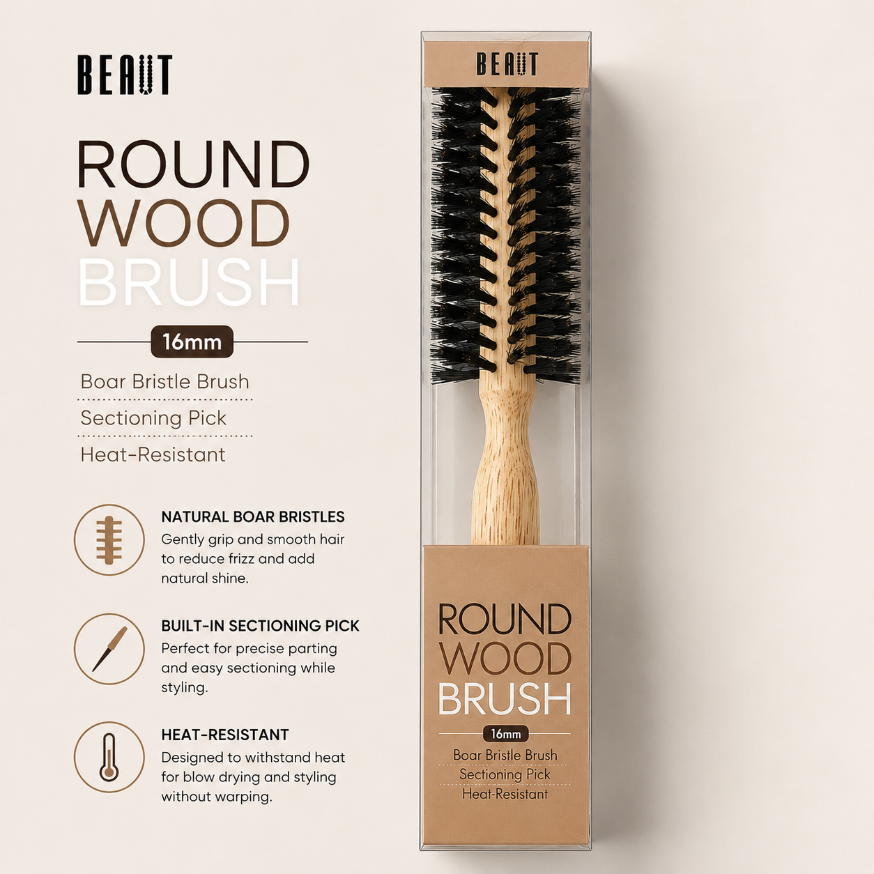 BEAUT Round Wood Brush 16mm