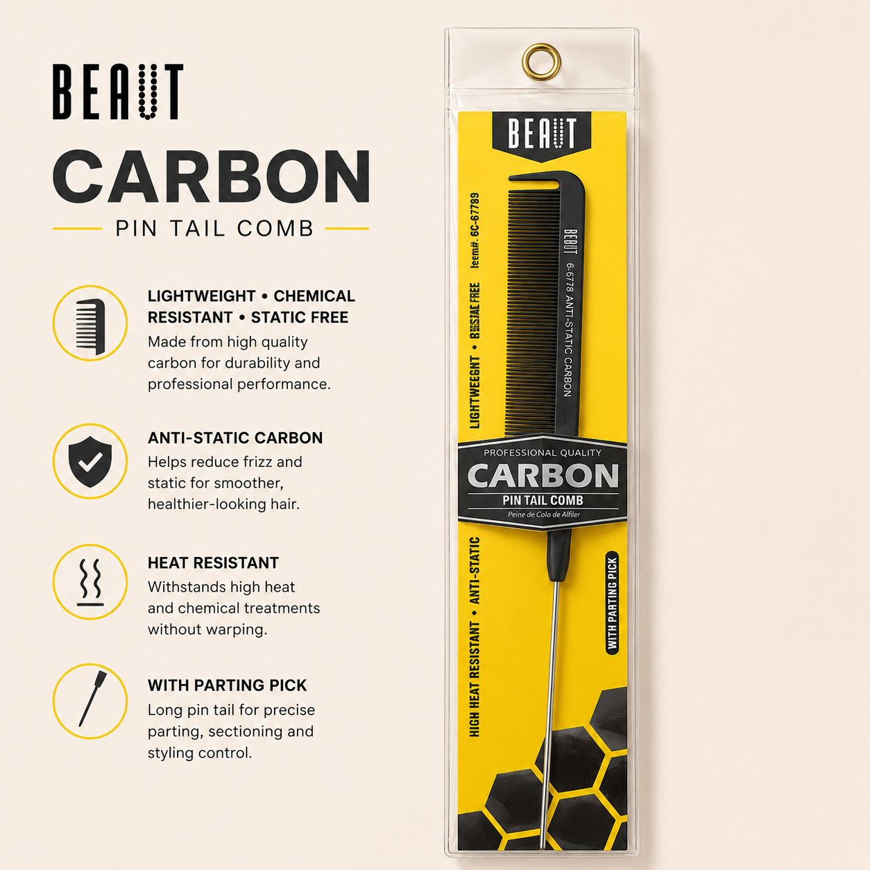 Beaut Carbon Pin Tail Comb